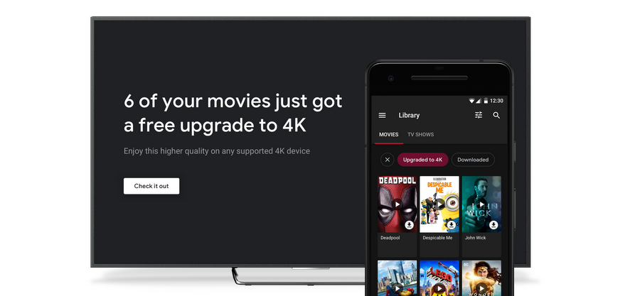 Google бесплатно обновит до 4К купленные ранее фильмы